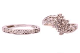 Two diamond-set rings; comprising a late 1980s diamond cluster ring set in 9ct white gold, size O 1/