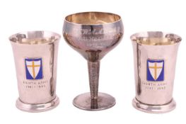 Two cased silver '8th Army' beakers, each with an enamelled shield inscribed 