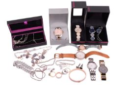 A mixed collection of jewellery items including a 9ct white gold diamond halo ring with split should