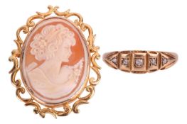 A shell cameo oval brooch, set in a yellow metal mount stamped '9ct', measuring approximately 47mm l