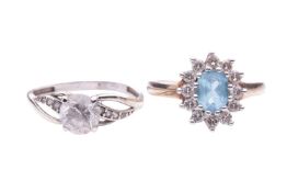 A Swiss blue topaz and diamond cluster ring set in 9ct bi-colour gold, the blue topaz measuring appr