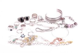 A collection of mixed jewellery, all stamped '925', '825' or 'sterling'; comprising one cuff bangle,