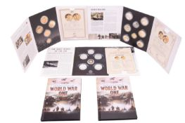 Several coin collections including 'The World War I Centenary' with four 24ct plated one crown proof