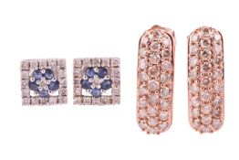 A pair of diamond set earrings, each vertical bar stud earring pave set with round brilliant diamond