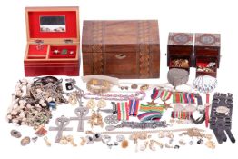 A quantity of costume jewellery, a group of World War II medals comprising a Defence medal, WWII war