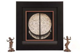 A pair of white metal Thai figures of traditional dancers, on pierced bases, 11 cm overall height, a