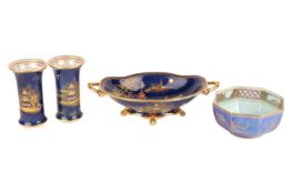 A collection of Carlton Ware comprising a pair of Chinoiserie style cylindrical blue and gilt vases 