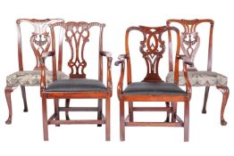 A pair of eighteenth-century Chippendale period mahogany cabriole legged side chairs with concave cr
