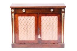 A 19th century and later mahogany and rosewood, chiffonier with a single frieze drawer above a pair 
