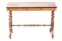 A Victorian marquetry inlaid walnut rectangular end table, the broad crossbanded top with a border o