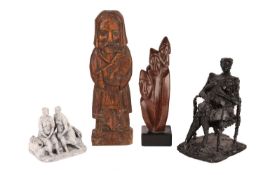 Never Chihumba (Zimbabwean, 20th century) Shona stone sculpture of leaning figures, signed 36 cm ove