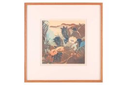 Eva Auld Watson (1899 - 1948) American, Desert Roses, signed and titled in pencil, 9/30 colour linoc