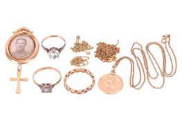 A collection of jewellery, including a St Christopher pendant with hallmarks for 9ct gold, with a ch