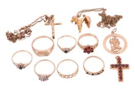 A collection of jewellery, including a poodle pendant with hallmarks for 9ct gold, with a chain meas