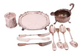 A small collection of silver including a George II sauce boat, by Richard Gurney & Thomas Cook, 