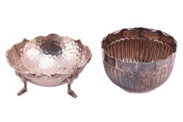 An Arts & Crafts heavy silver bonbon dish, on four feet, with planished finish, hallmarks for Ed