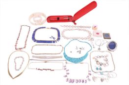 A collection of jewellery and costume jewellery, including a gem-set chain necklace marked '750', 9c
