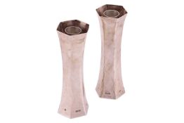 A pair of Sheffield silver modernist candlesticks of waisted form, Sheffield 2000 by Pruden & Sm