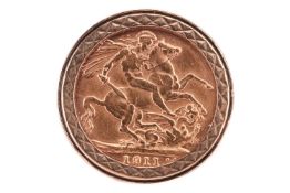 A 1911 George V full sovereign in 9ct gold ring mount (Unsoldered). Total weight of item: 15.83g