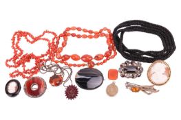 A collection of Victorian jewellery. To include a cameo brooch of a portrait of a classical figure, 