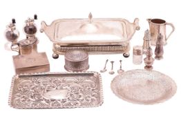 A small collection of silver including an embossed Edwardian rectangular dressing tray, Birmingham 1