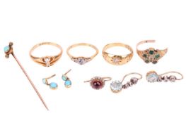 A 19th century emerald and diamond cluster ring, ( with broken shank); a single stone diamond ring, 