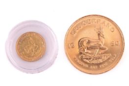 A full 1oz South Africa Krugerrand 1980 gold coin & a 1/10oz South Africa Krugerrand 1985 gold c