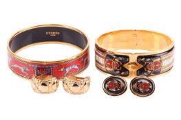 A Hermés Levriers greyhound red enamel bracelet together with a Micheala Frey Wille Egyptian-style e