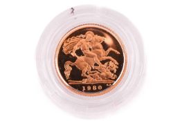 A 1980 Elizabeth II Proof half-sovereign, cased and uncirculated.