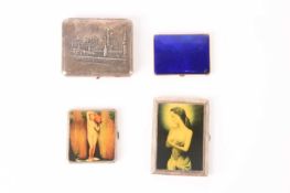 A collection of cigarette cases comprising a Russian 800-silver case with a scene of Moscow, a pair 