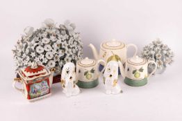 A collection of ceramics comprising two graduated Capodimonte floral displays with gilt decoration, 
