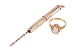 An opal and diamond-set cluster ring, in 18ct yellow gold, size J1/2, together with a 9ct yellow gol