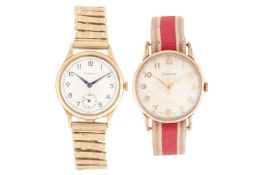 A Garrard gold watch and a Helvetia gold watch.Featuring a 9ct gold Garrard mechanical watch in a ye