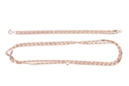 A 9ct gold scroll link chain necklace and matching bracelet; the necklace measuring approximately 78