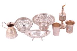 A small collection of white metal items; to include a silver salt cellar by Hamilton & Inches, E