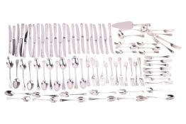 A large suite of silver flatware including twenty-four silver-handled dinner knives by Harrods Londo