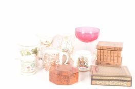A large collection comprising a Grand Tour-style Sorrento puzzle box, an octagonal wooden box, a mar