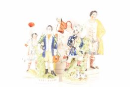 A collection of Staffordshire and Staffordshire style figures comprising a flatback Highlander and B