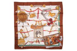 Hermès - 'Memoire d'Hermès (Memories of Hermès)' silk square scarf in brown and beige colourway, ill