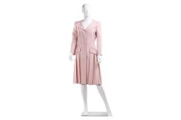 An Alexander McQueen pleated open-neck coat dress in blush pink wool-silk blend, circa 2016, with wi