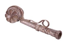 A 17th century Continental white metal bosun's whistle or caller, unmarked, 4.5 cm in length, total 