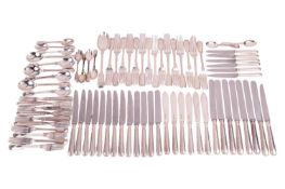 Asprey silver flatware in the fiddle and tread pattern, composite dates, each engraved with the init