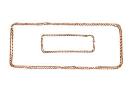 A 9ct gold rope chain measuring approximately 61cm, together with a belcher link watch chain in a ye