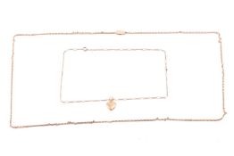 A yellow metal paperlink chain necklace measuring approximately 78cm, with one link stamped '14c' an