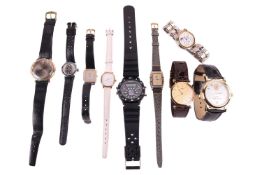 A collection of nine wristwatches, featuring a,Romanel Datostan with a 37mm and hand-wound movement.