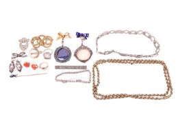 A quantity of antique jewellery. Consisting of a fancy link plated chain, a late 19th-century gold f