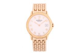 A Raymond Weil Geneve dress watch with a quartz movement and white dial with Roman numerals in a gil