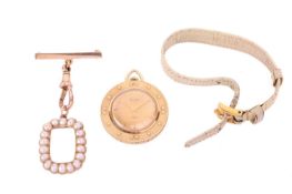 A pendant frame set with spilt pearls, rounded rectangular and suspended on a T bar with spring clip