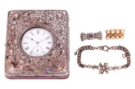 A 19th-century old-cut diamonds and mabé pearl clasp converted into a brooch, with a vacant cartouch