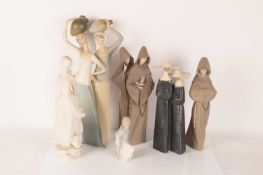 Lladro: A collection of figurines comprising a Franciscan Praying Monk (2060), Two Monks at Prayer (